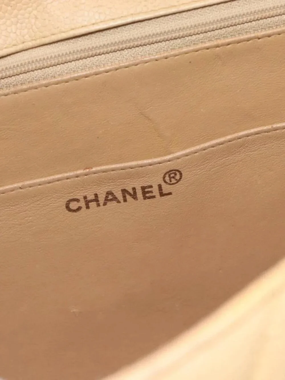 CHANEL Matelasse Business Bag Grained Calf Skin Beige Gold CC Auth bs35346